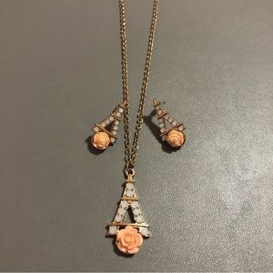 Paris Gold Brass Necklace & Earrings Set🤍